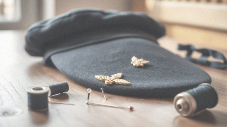 Jakie są kroki procesu naszywania stopnia na beret?